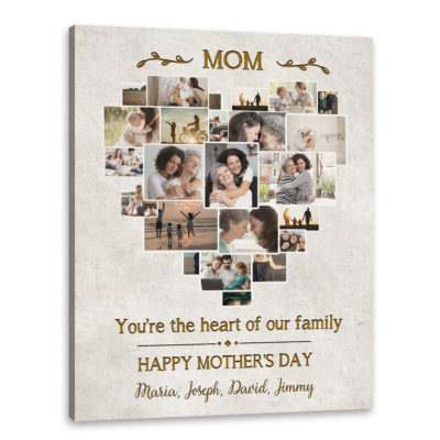 Mother's Day Gift Mom You're The Heart Of Our Family Version 2 Custom Photos Canvas Wall Art 7 mkdoc trang 1