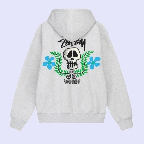 Skull Crest Zip Stussy Grijze Hoodie