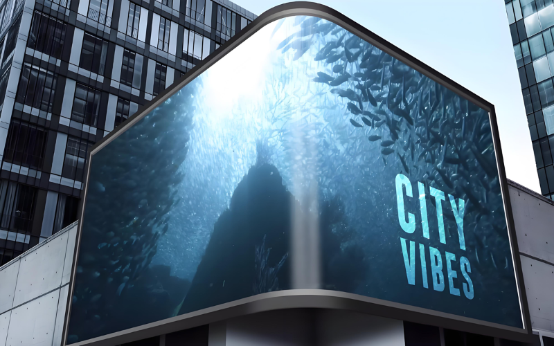 3d corner led screen with underwater animation for city branding display