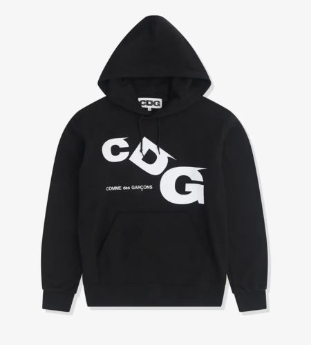 CDG White Printed Logo Hoodie Black