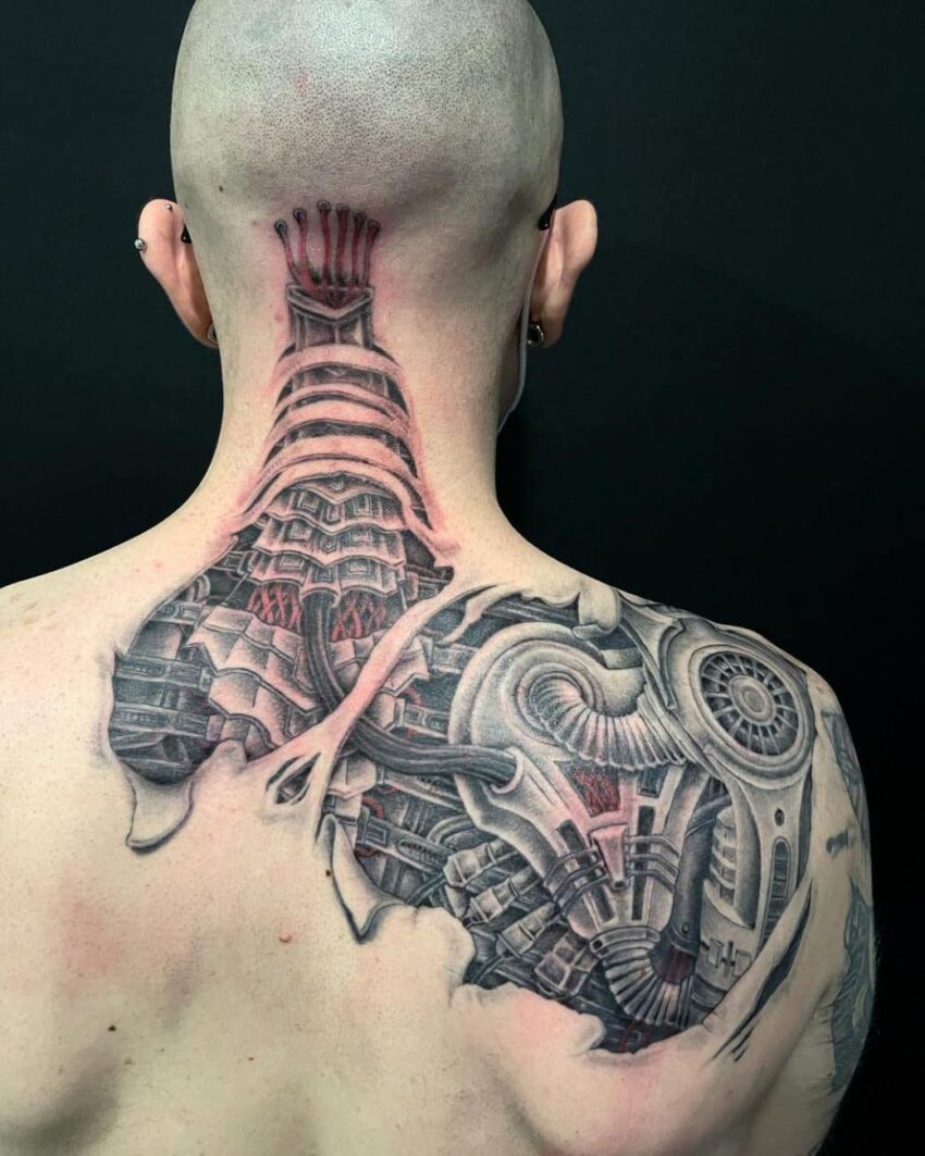 biomechanical back tattoo