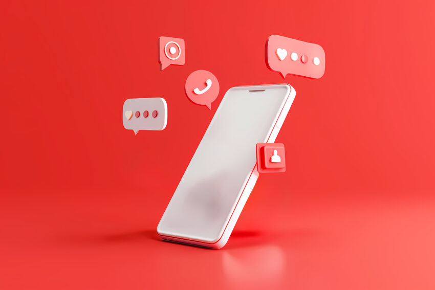 realistic phone studio social media concept 1