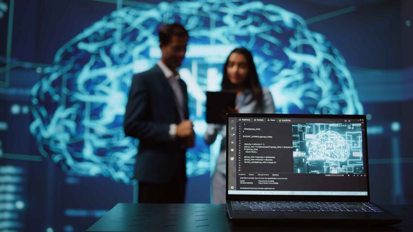 close up notebook used by employees developing ai systems tech startup 11zon 1