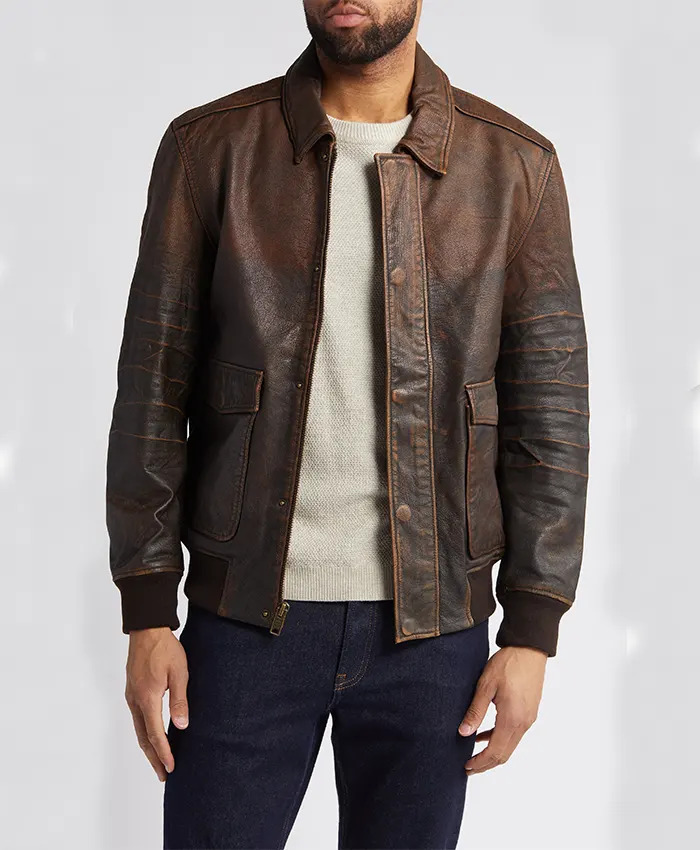 Tommy Mens Leather Bomber Flying Jacket Main 1