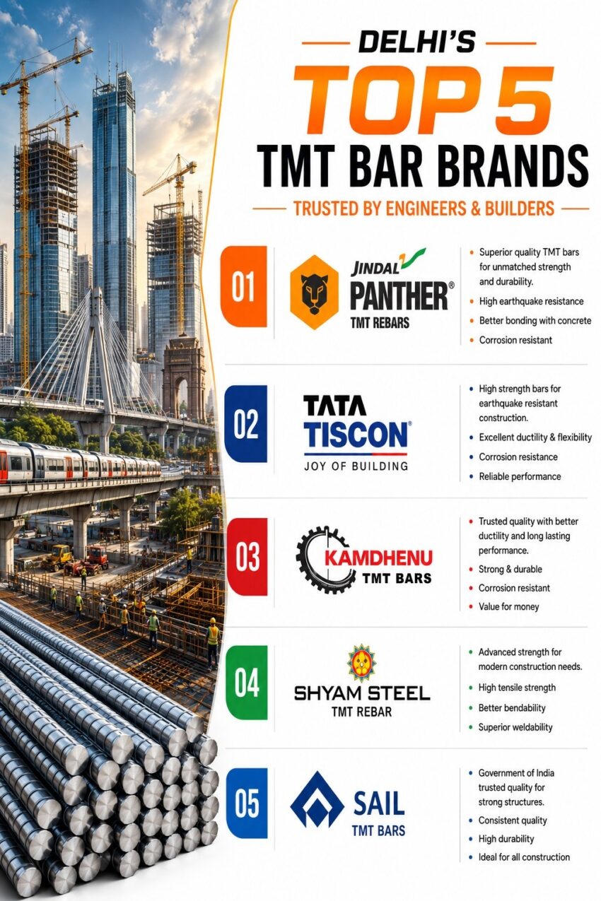 Delhis Top 5 TMT Bar Brands Trusted by Engineers and Builders