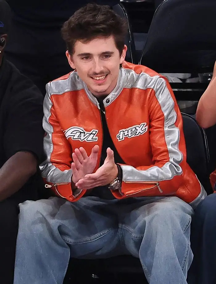 Timothee Chalamet Avirex Orange Leather Jacket For Sale