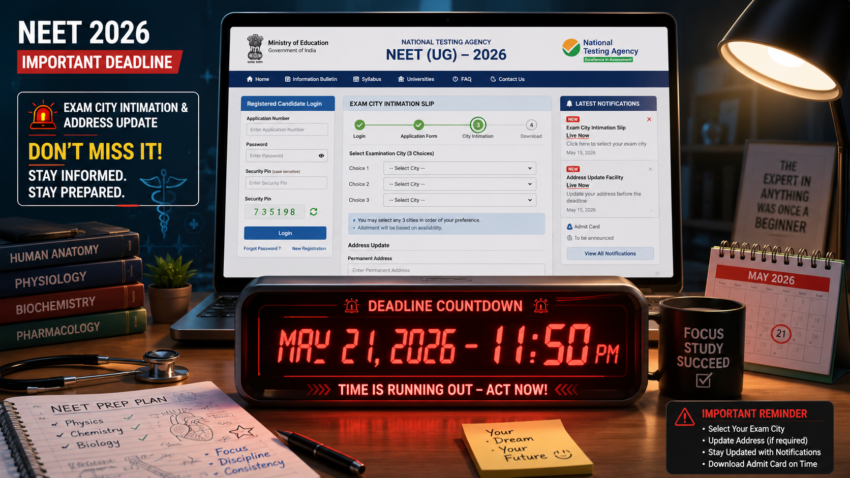 NEET 2026 Re exam Address Exam City Update Last Date is May 21