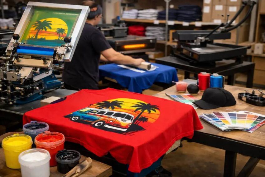 Custom T shirt printing workshop in action