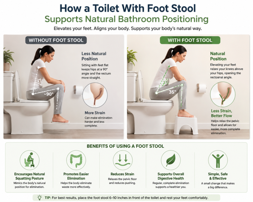 Toilet posture comparison with foot stool