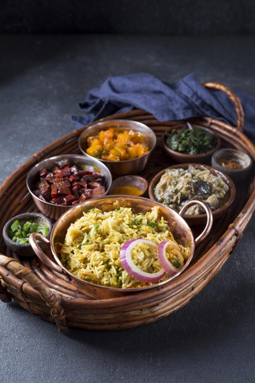 high angle delicious pakistan meal arrangement basket 1
