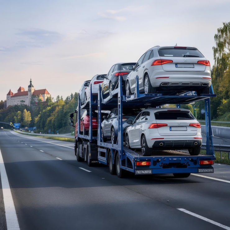 cars carrier truck asphalt highway poland truck transporter 1358627 54459 1