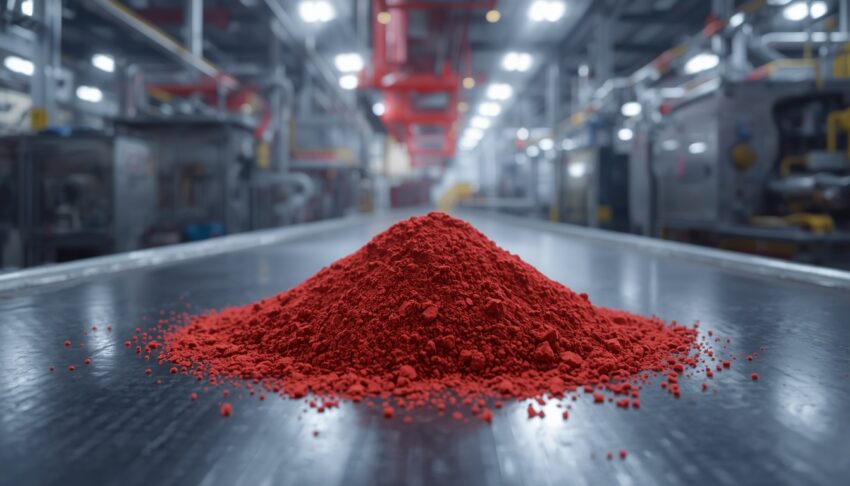 lucid origin Create an ultra realistic 8K industrial scene featuring Red Phosphorus as deep r 0