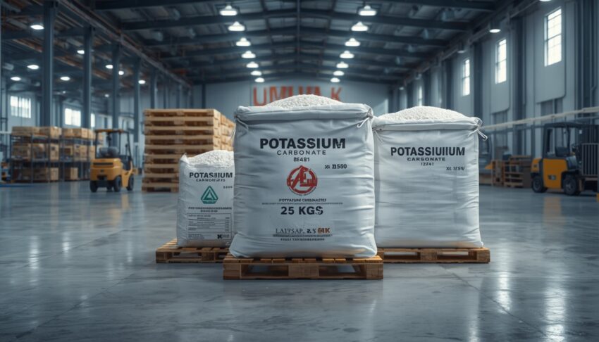 lucid origin Create an ultra realistic 8K industrial warehouse scene featuring premium Potass 0