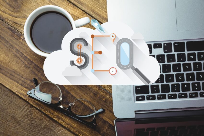 top view cloud with word seo optimized 800