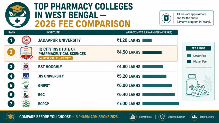 Top Pharmacy Colleges in West Bengal Fee Compariosn