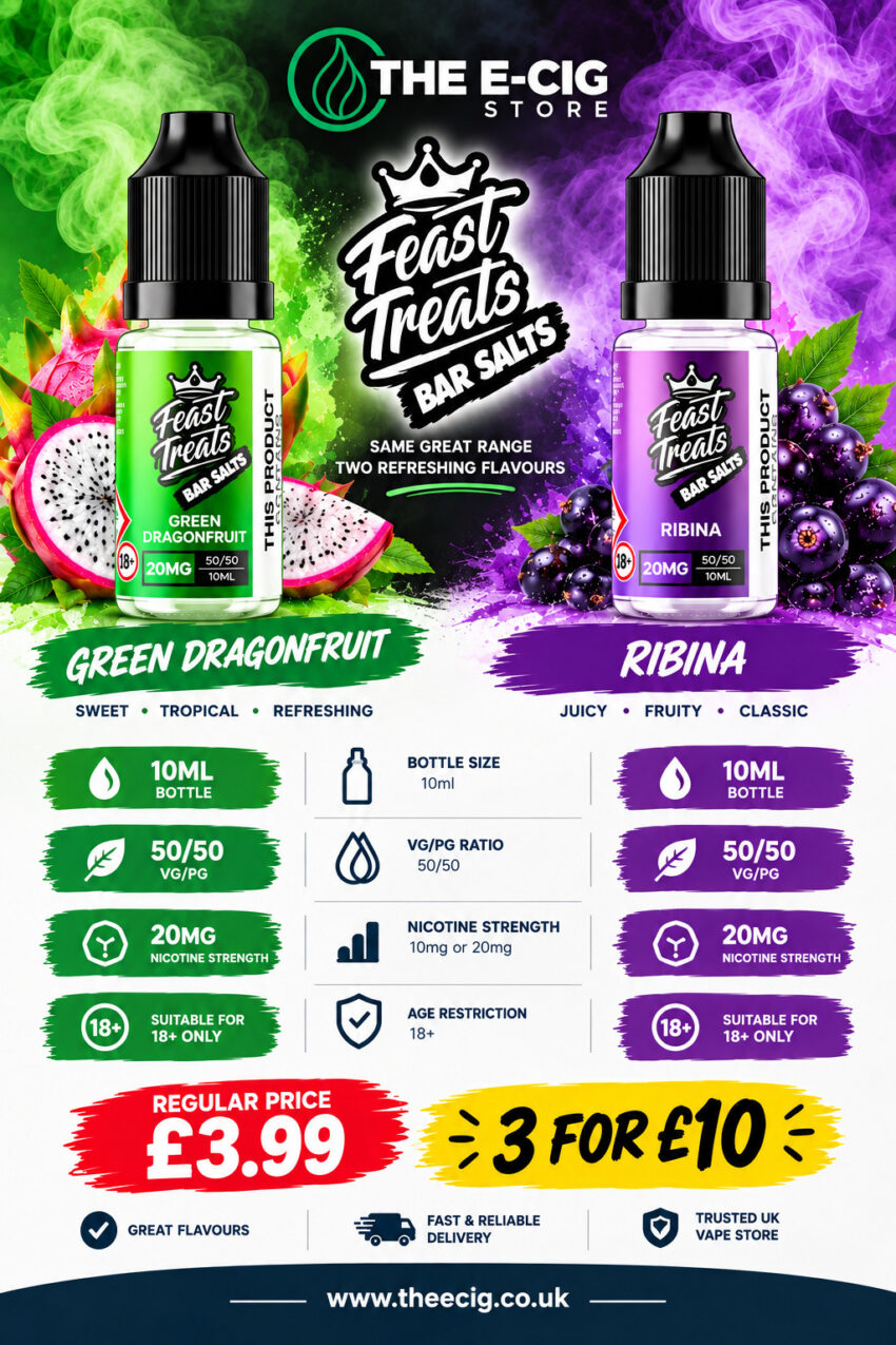 Green Dragonfruit vs Ribina Feast Treats Bar Salts 10ml Nic Salts UK
