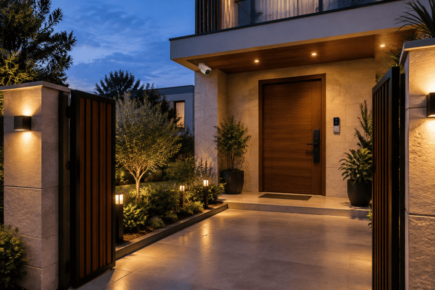 the entrance of a modern Indian villa 1