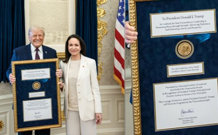 Trump Accepts Nobel Peace Prize Medal From Venezuelan Opposition Leader Machado