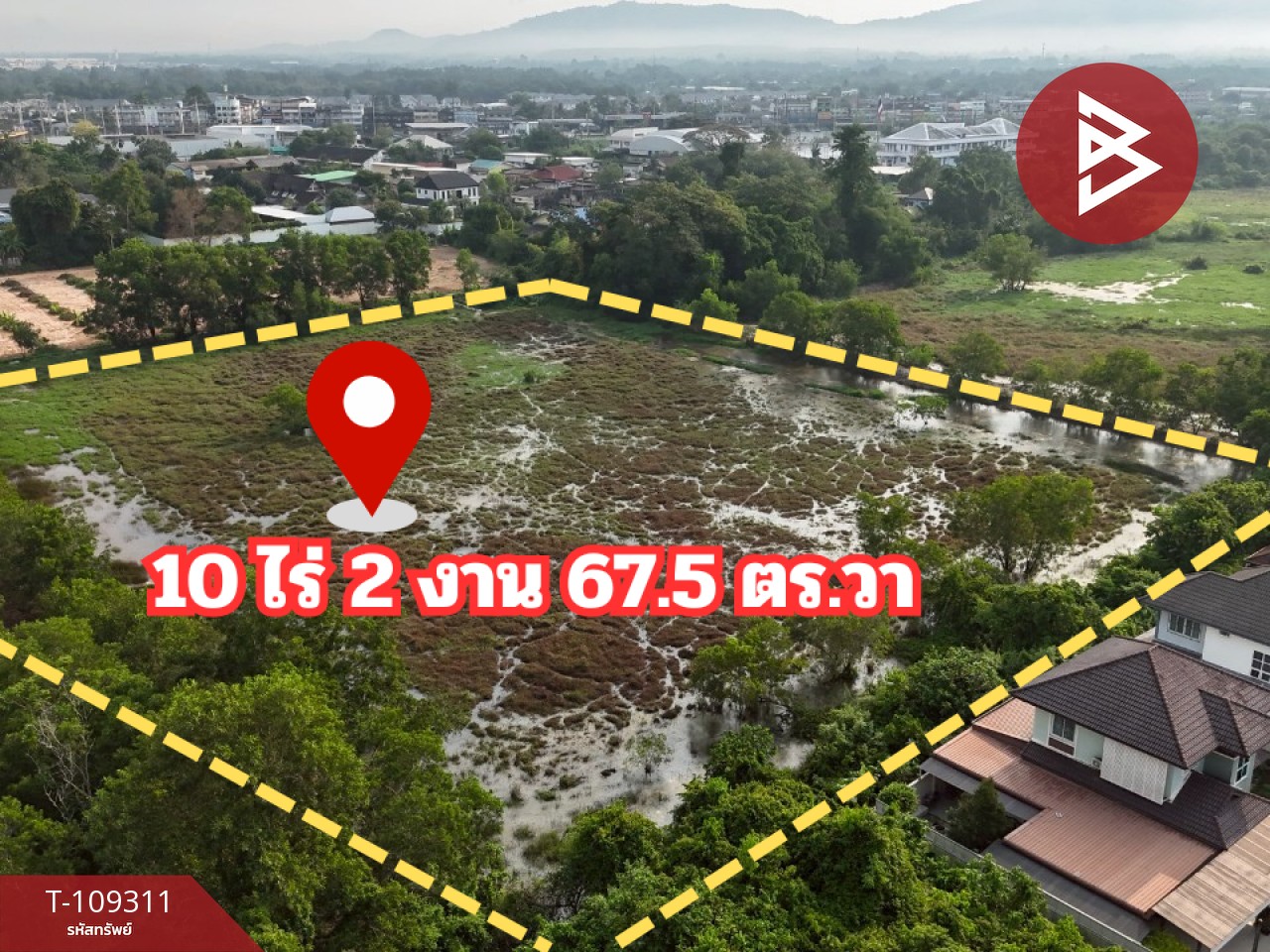 ขายที่ดิน ใกล้เซนทรัลจันทบุรี พื้นที่สีเหลือง เนื้อที่ 10 ไร่ 2 งาน 67.5 ตารางวา คลองนารายณ์ จันทบุรี