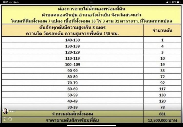 ขายที่ดิน พร้อมต้นสัก 681 ต้น เนื้อที่ 33 -3-31 ไร่ วังน้ำเย็น สระแก้ว, ภาพที่ 4