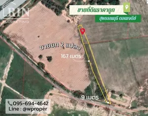  ขายที่ดินทางเกษตรราคาถูก สุพรรณบุรี ดอนเจดีย์ 1 ไร่เพียง 200,000 บาท! มีที่นา 2 แปลง หน้ากว้าง 10 เมตร ลึก 167 เมตร  
