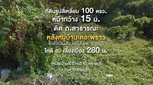 ที่ดินรูปสี่เหลี่ยม 100 ตรว.หน้ากว้าง 15 ม.ติด ถ.หลัง ม.เดอะพราว เข้าออกได้ 2 ทาง ใกล้ ถ. เลี่ยงเมือง 280 ม. ใกล้โรบินสัน,โลตัส,รพ. ราชบุรี