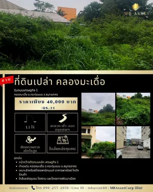 ขายที่ดินเปล่า 1 ไร่ 1 งาน ทำเลดี ติดถนนเศรษฐกิจ 1 คลองมะเดื่อ อ.กระทุ่มแบน จ.สมุทรสาคร