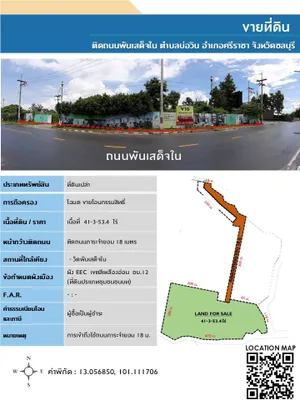 ขายที่ดิน ติดถนนพันเสด็จใน ตำบลบ่อวิน อำเภอศรีราชา จังหวัดชลบุรี