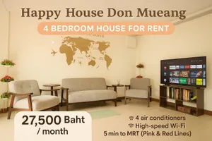 Fully furnished 4BR home 4Aircon near Don Mueang Airport – 5 min to MRT (Pink & Red Lines). ,fast Wi-Fi, private carport. Move-in ready!