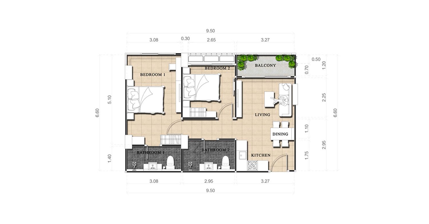 2 Bedroom ในโครงการ ดุสิต แกรนด์ ปาร์ค 2, ภาพที่ 4