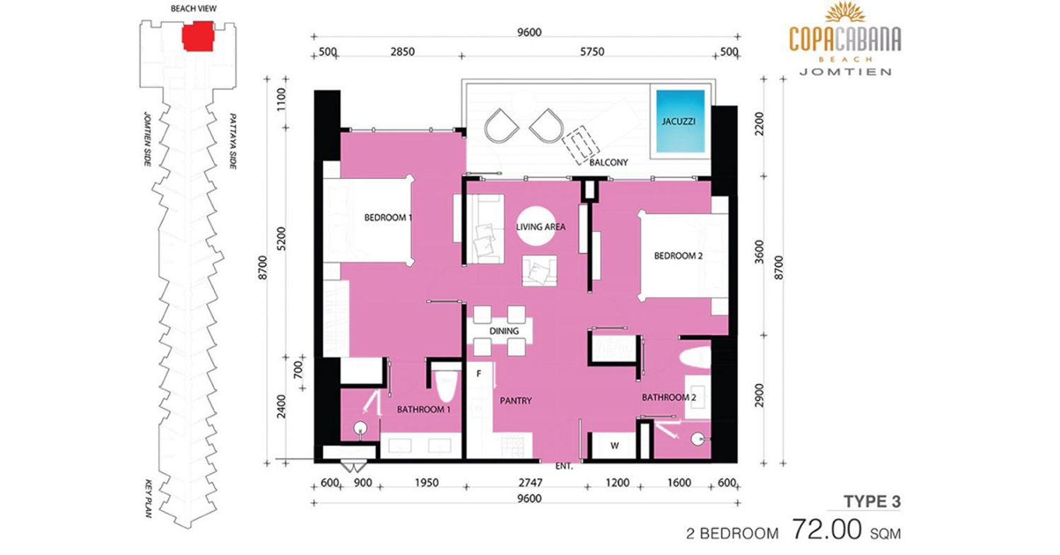 2 Bedroom ในโครงการ โคปาคาบาน่า บีช จอมเทียน, ภาพที่ 4