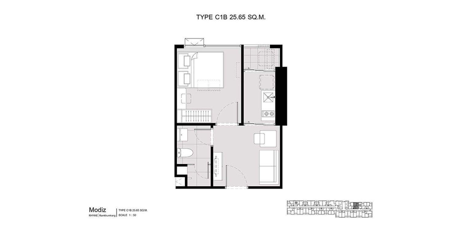 1 Bedroom ในโครงการ โมดิซ ไรห์ม รามคำแหง, ภาพที่ 4