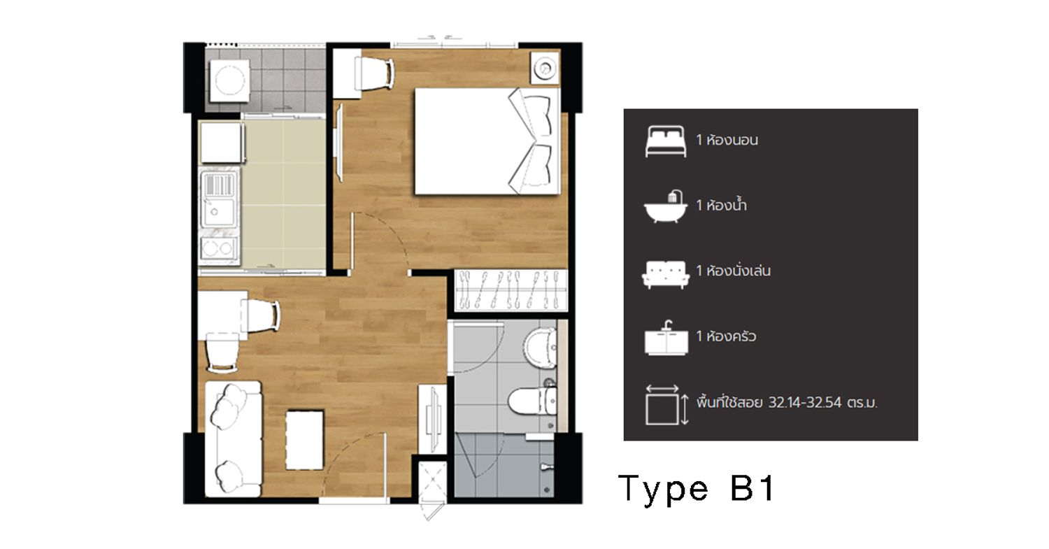 1 Bedroom ในโครงการ วันพลัส มหิดล 6, ภาพที่ 4