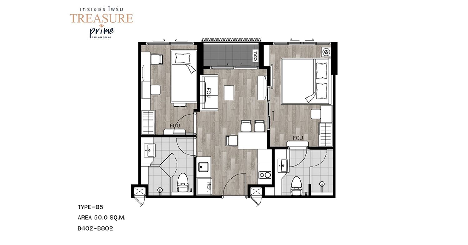 2 Bedroom ในโครงการ เทรเซอร์ ไพร์ม, ภาพที่ 4