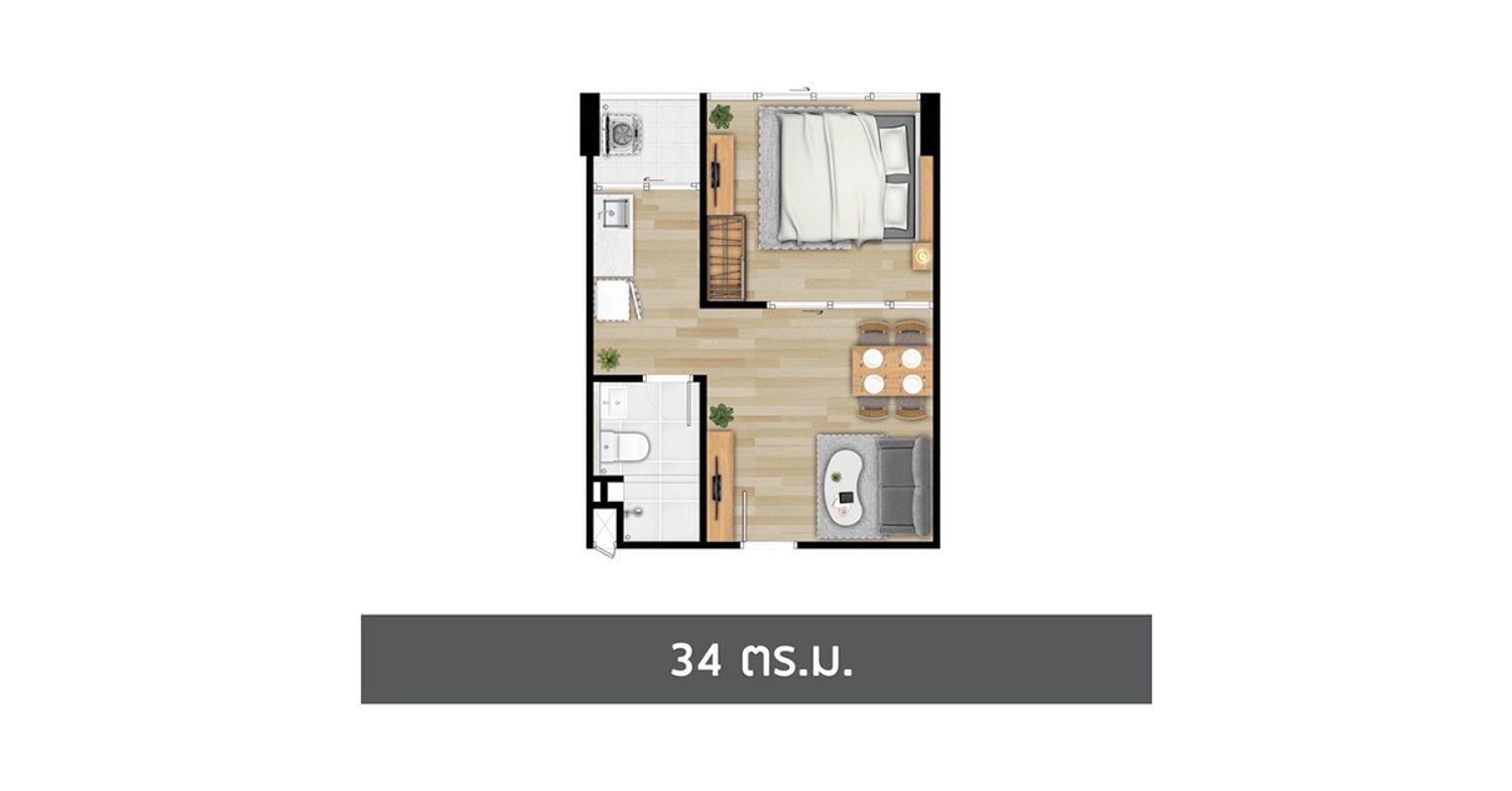 1 Bedroom ในโครงการ เพลิน เพลิน คอนโดมิเนียม รังสิต-เวิร์คพอยท์ 7, ภาพที่ 4