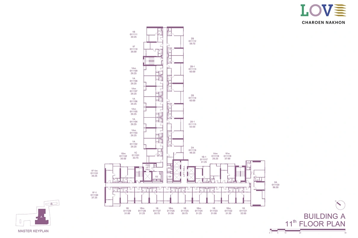 โครงการคอนโดมิเนียม เลิฟ เจริญนคร แบบแปลน ตึก A ชั้น 11fl
