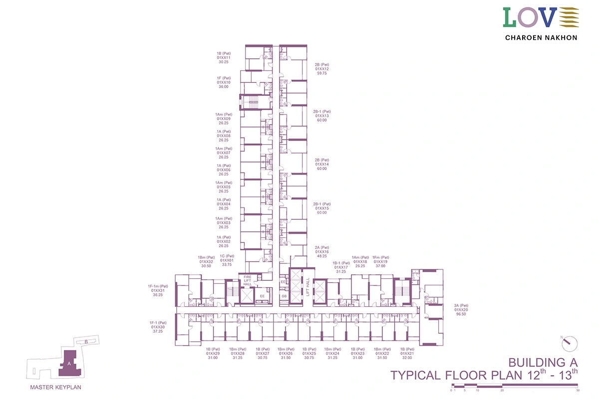 โครงการคอนโดมิเนียม เลิฟ เจริญนคร แบบแปลน ตึก A ชั้น 12-13 typical