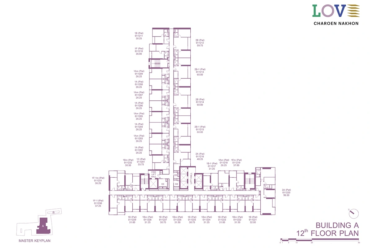 โครงการคอนโดมิเนียม เลิฟ เจริญนคร แบบแปลน ตึก A ชั้น 12fl