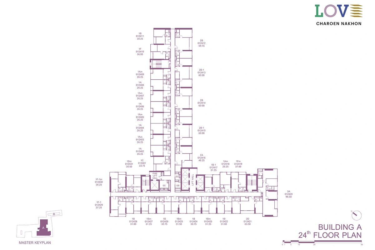 โครงการคอนโดมิเนียม เลิฟ เจริญนคร แบบแปลน ตึก A ชั้น 24fl