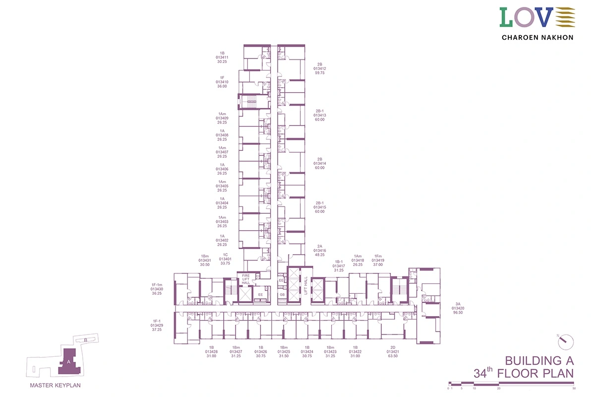 โครงการคอนโดมิเนียม เลิฟ เจริญนคร แบบแปลน ตึก A ชั้น 34fl