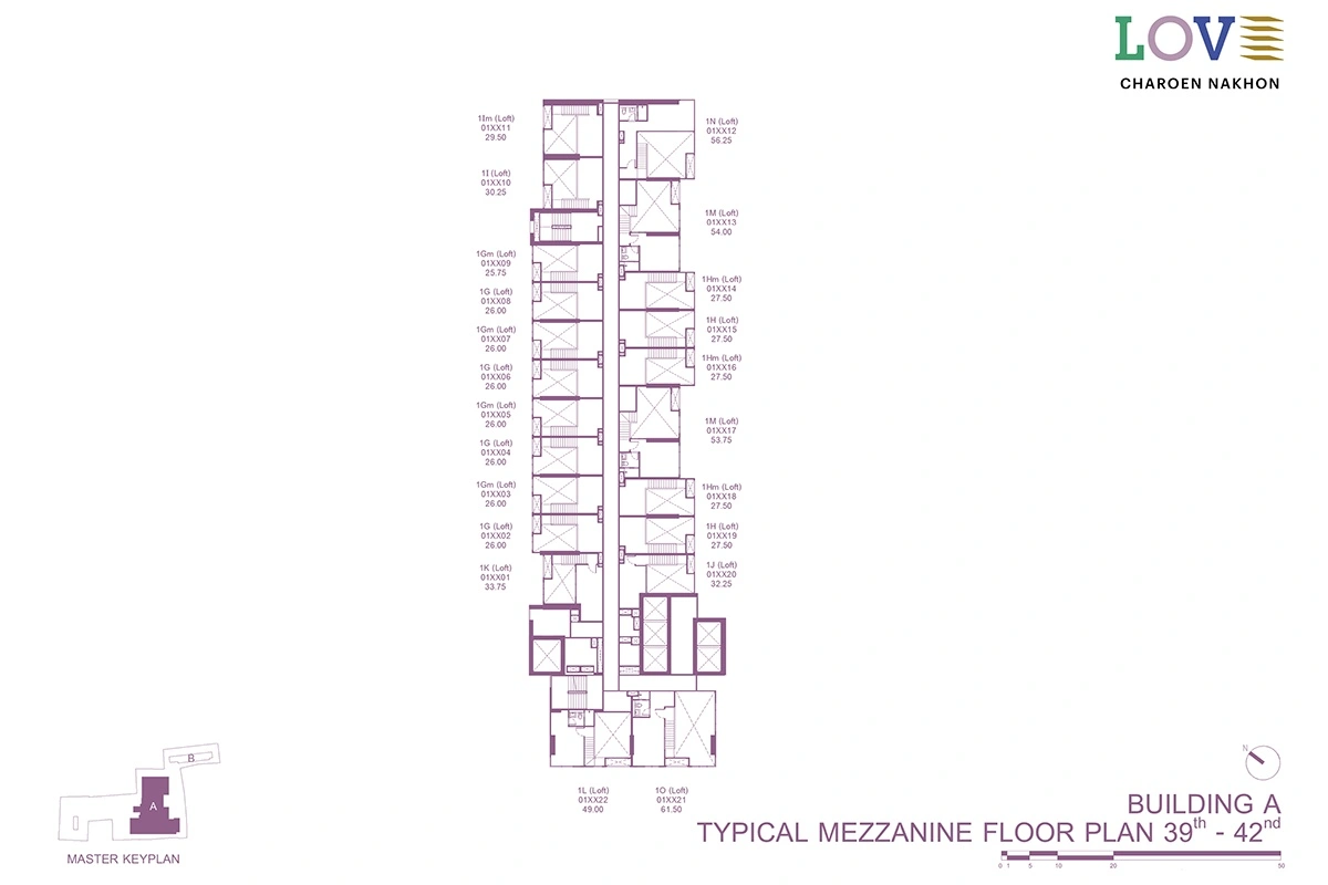 โครงการคอนโดมิเนียม เลิฟ เจริญนคร แบบแปลน ตึก A ชั้น 39-42 typical mezzanine