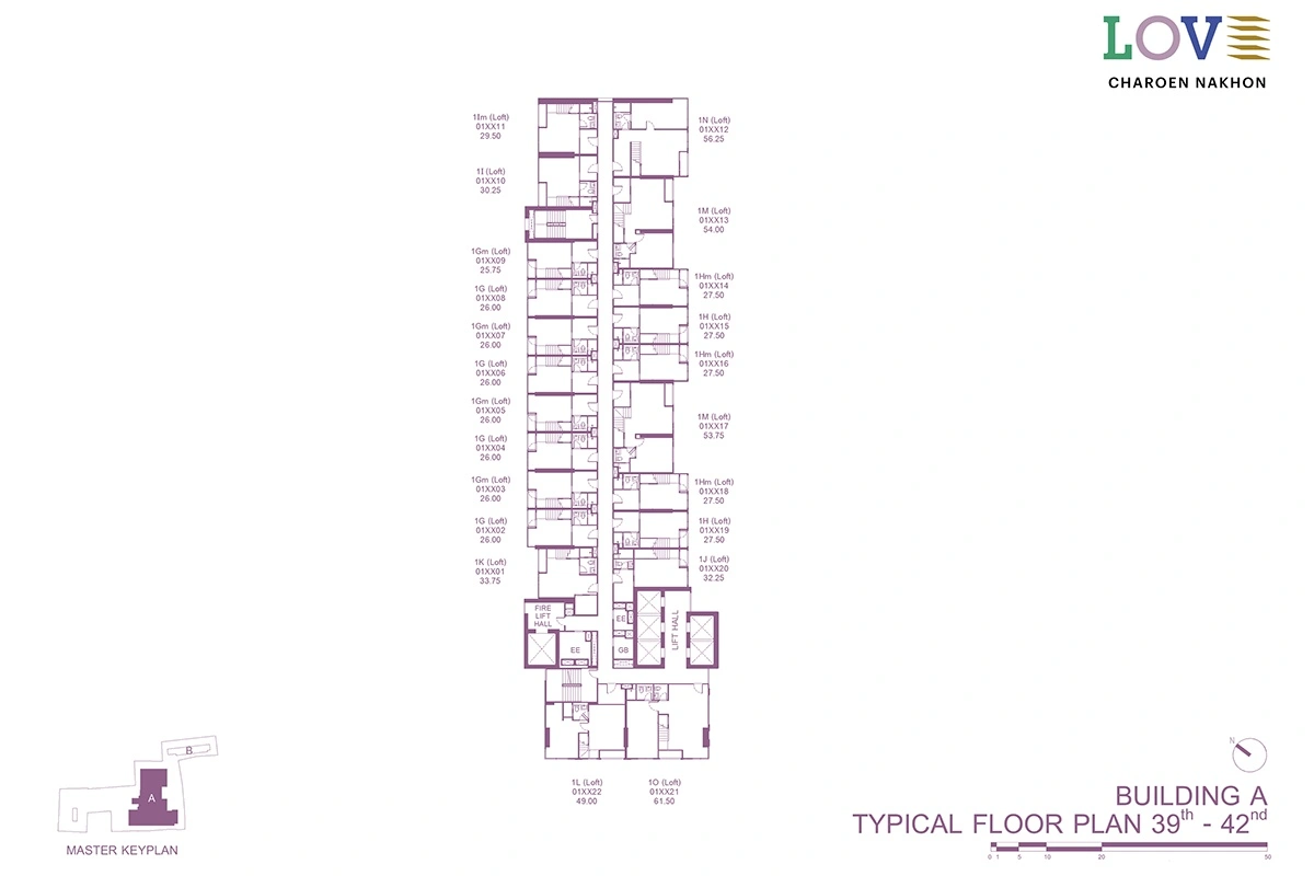 โครงการคอนโดมิเนียม เลิฟ เจริญนคร แบบแปลน ตึก A ชั้น 39-42 typical