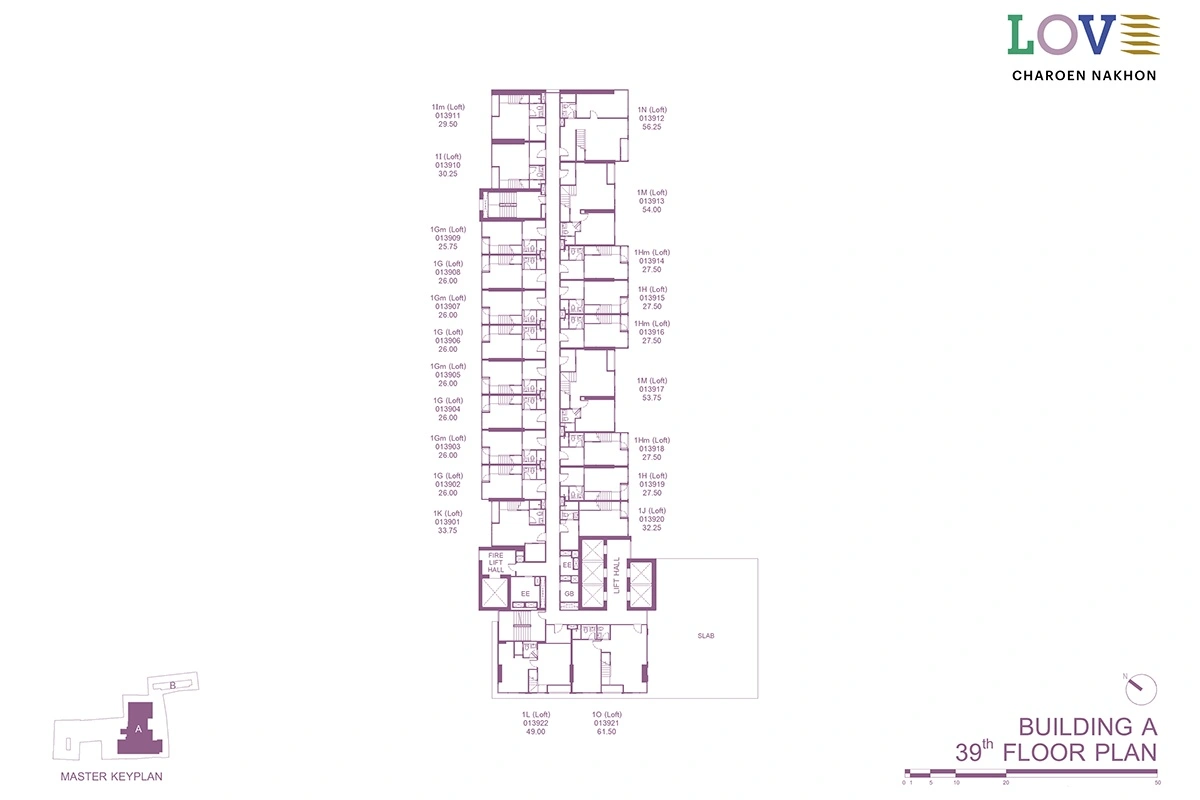 โครงการคอนโดมิเนียม เลิฟ เจริญนคร แบบแปลน ตึก A ชั้น 39fl