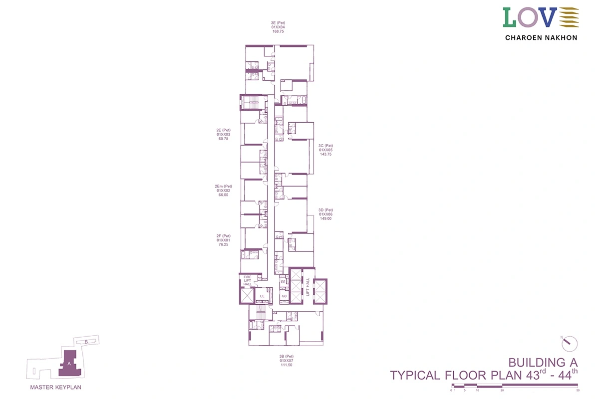 โครงการคอนโดมิเนียม เลิฟ เจริญนคร แบบแปลน ตึก A ชั้น 43-44 typical
