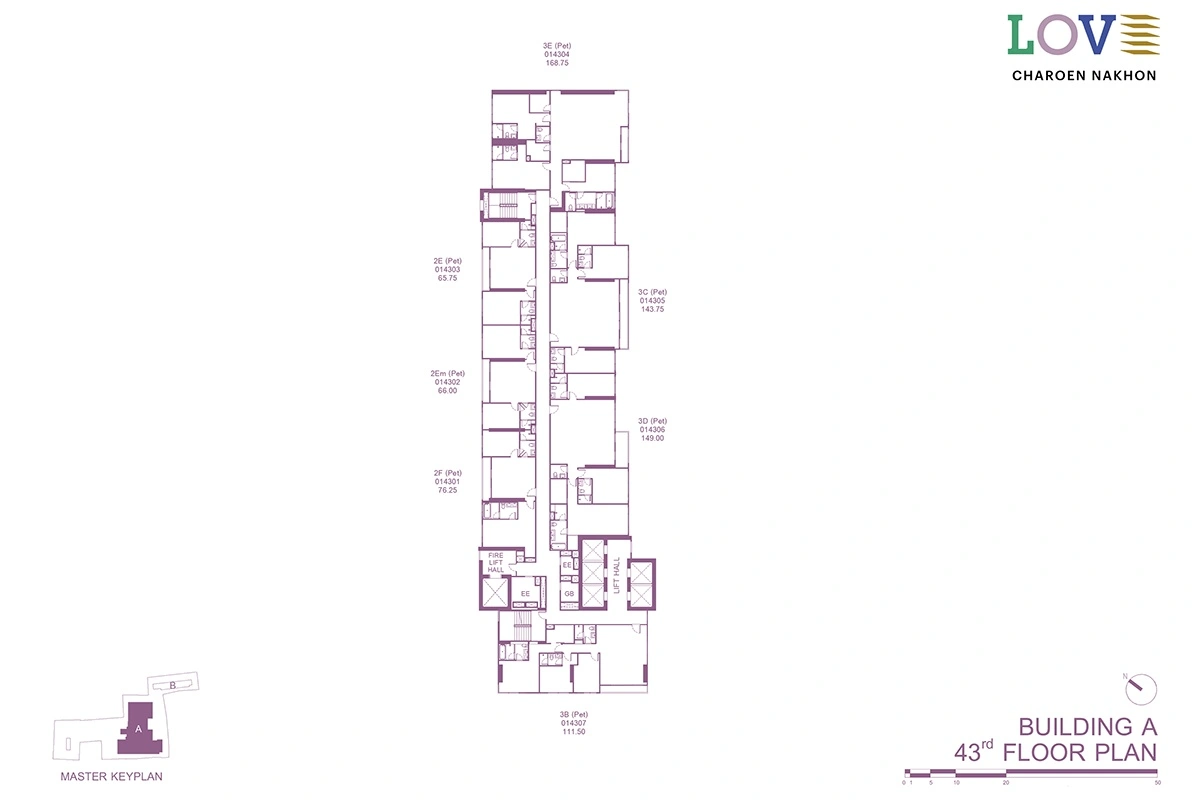 โครงการคอนโดมิเนียม เลิฟ เจริญนคร แบบแปลน ตึก A ชั้น 43fl