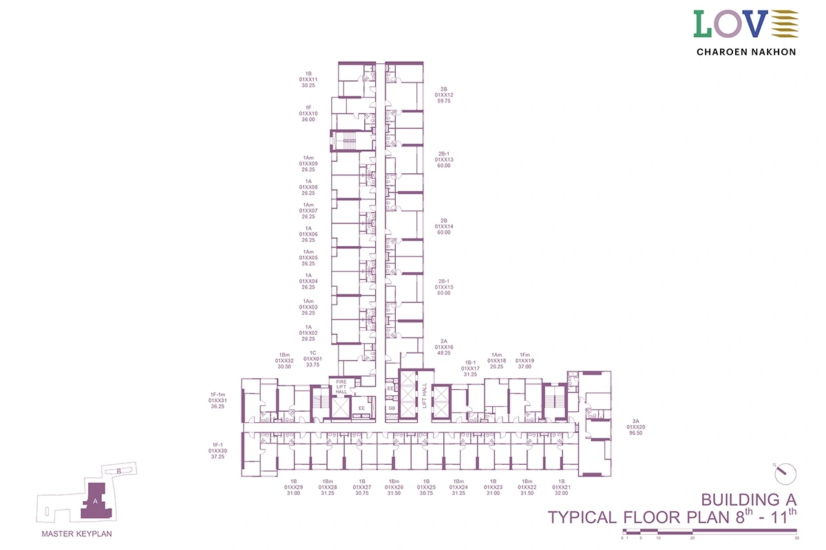 โครงการคอนโดมิเนียม เลิฟ เจริญนคร แบบแปลน ตึก A ชั้น 8-11 typical