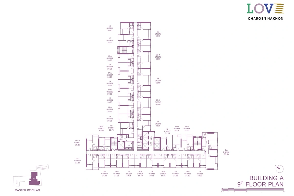 โครงการคอนโดมิเนียม เลิฟ เจริญนคร แบบแปลน ตึก A ชั้น 9fl