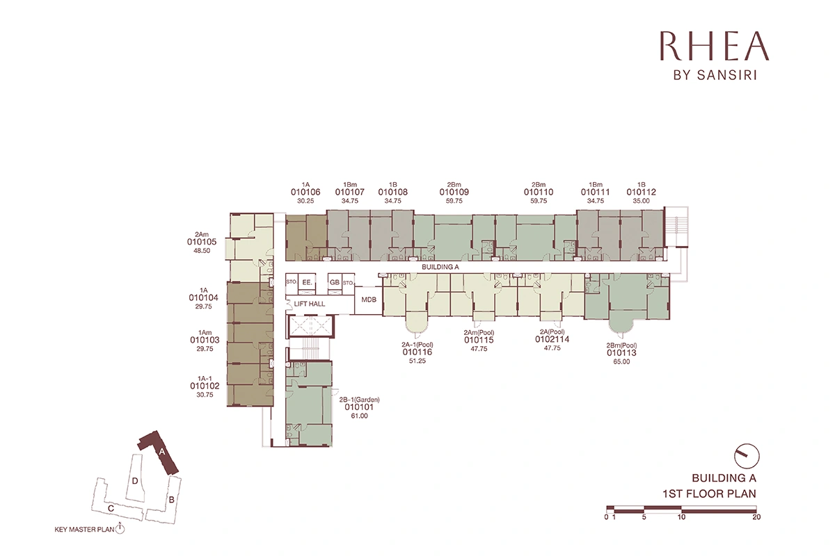 โครงการคอนโดมิเนียม รีอา บาย แสนสิริ แบบแปลน ชั้น FL 1