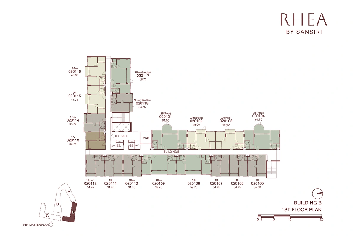 โครงการคอนโดมิเนียม รีอา บาย แสนสิริ แบบแปลน ชั้น FL 1