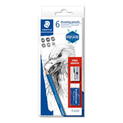 STAEDTLER LUMOGRAPH DRAWING PENCIL + FREE ERASER AND SHARPENER